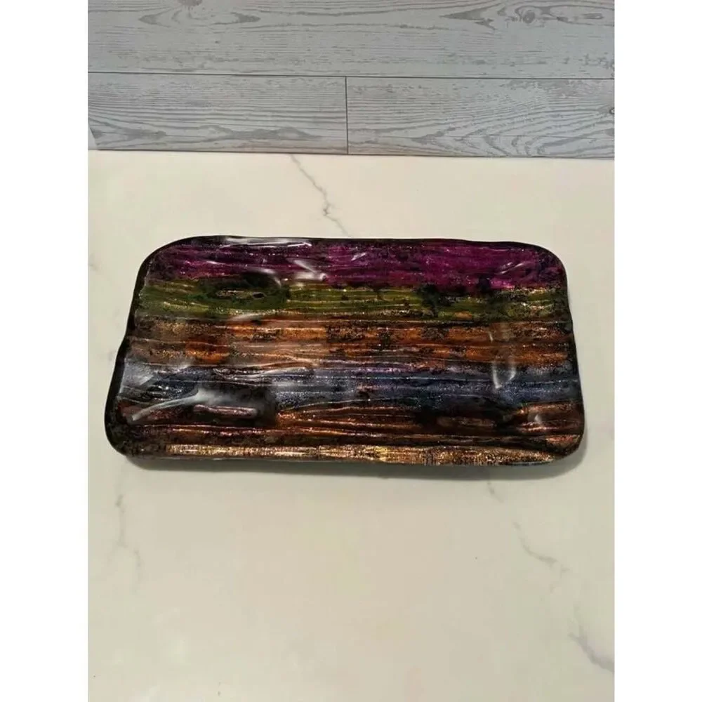 VTG GLASS TRAY …Hand Painted Can be used as a Jewelry Tray or Riser